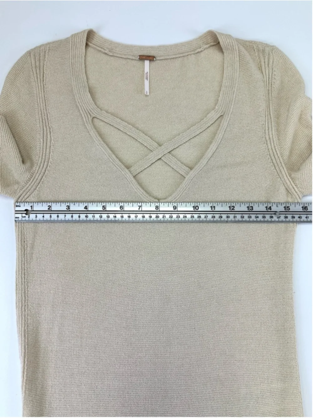 Free People Cream Criss Cross Bell Sleeve Oversized Sweater S Boho Knit Tunic